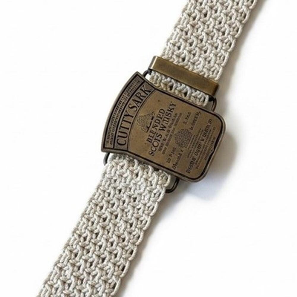 Vtg Cutty Sark Whisky Bergamot Brass Works Belt Buckle C-168 Macrame Canvas Belt